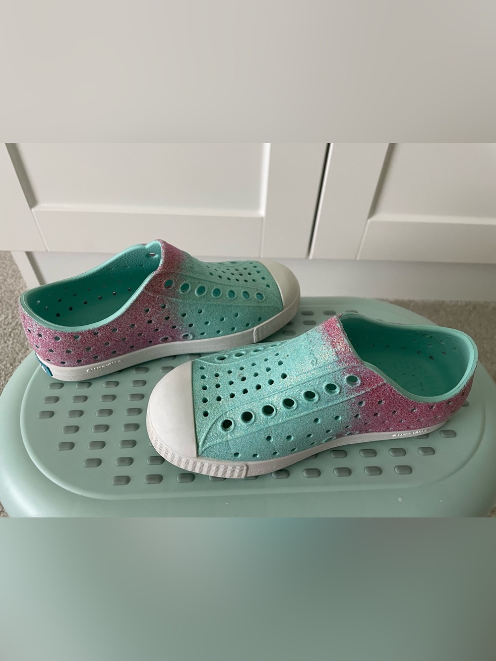 Native Kids Slip-On Water Shoes in Aqua & Pink Glitter